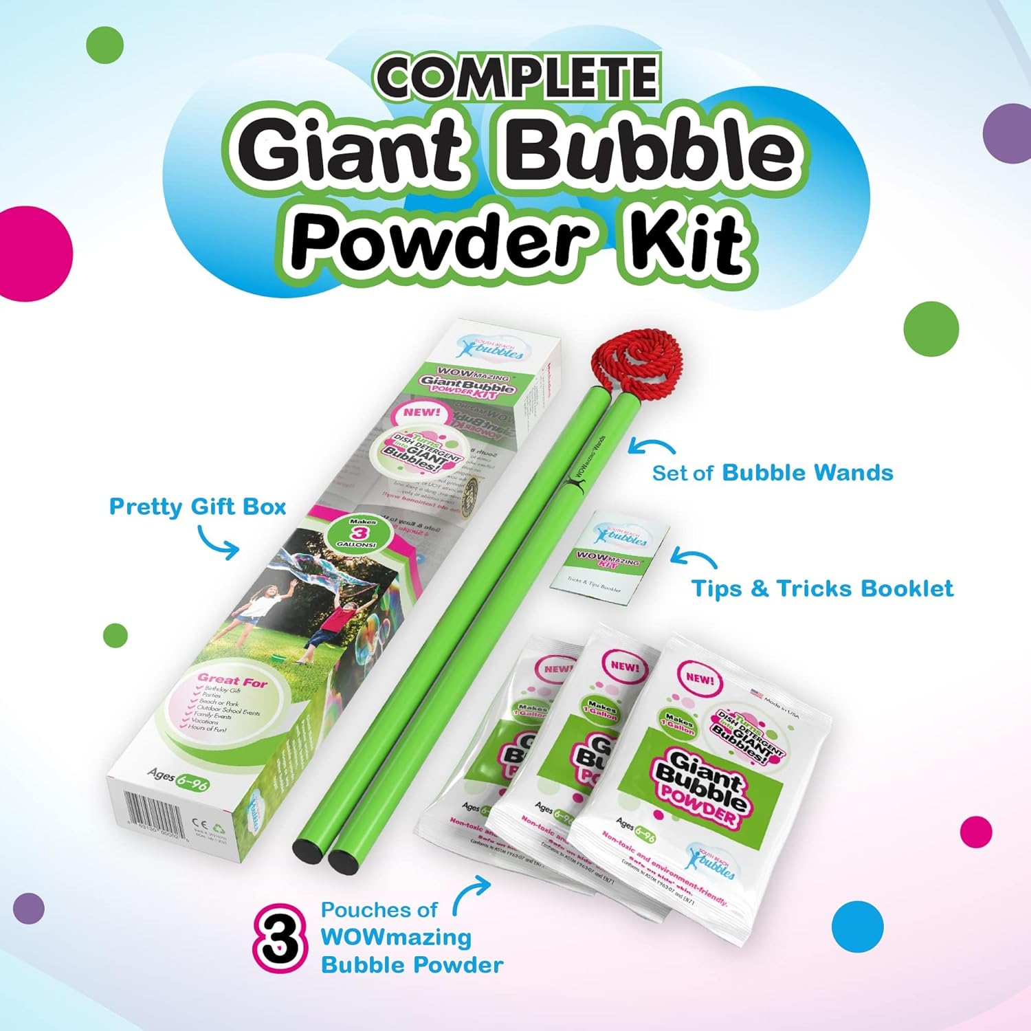 Giant Bubble Wand Kit: 3 Gallo - Kids Toys Made In Usa recensione e prezzo